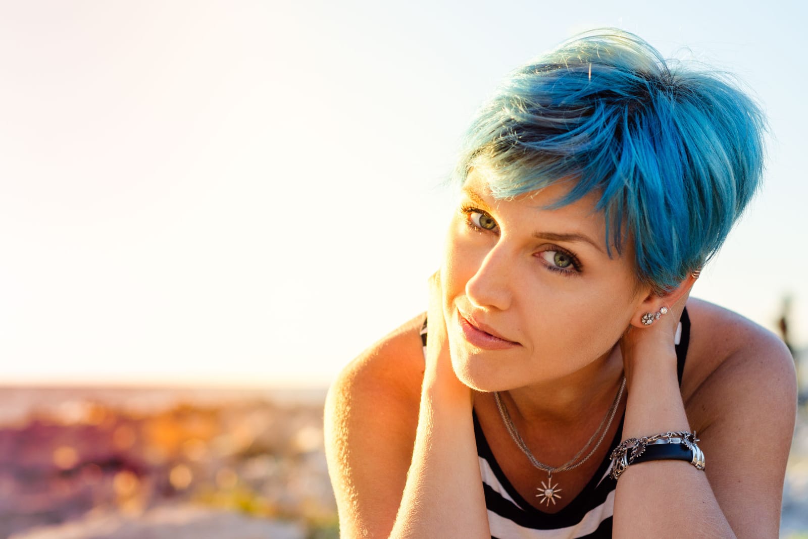 woman wearing blue hair color