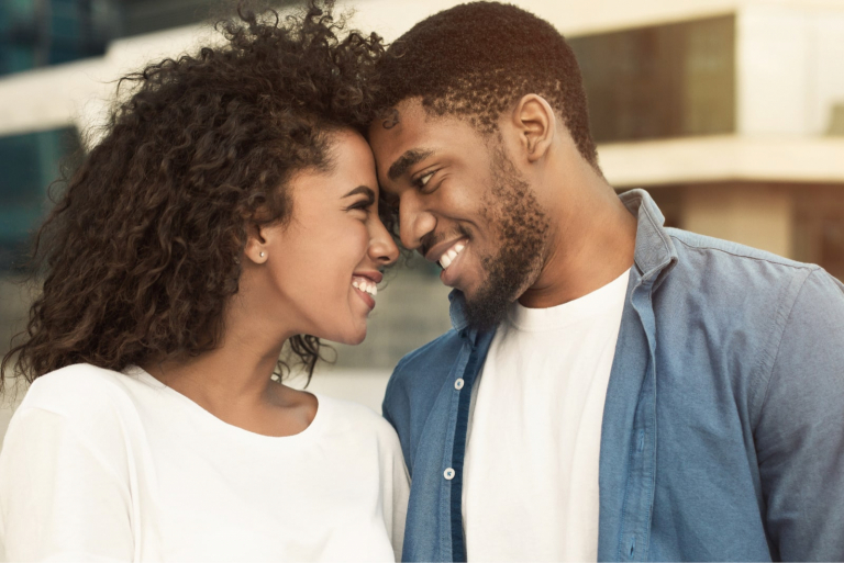 couple touching foreheads