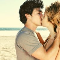 lovely couple kissing outside