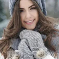 portrait of a beautiful brunette outside in winter