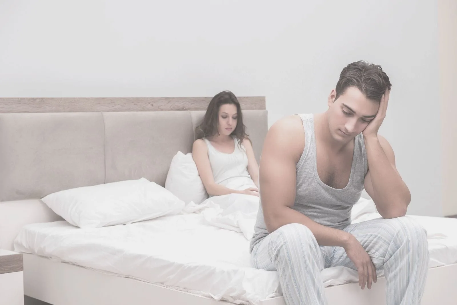 family conflict in bed sitting and silent and sad