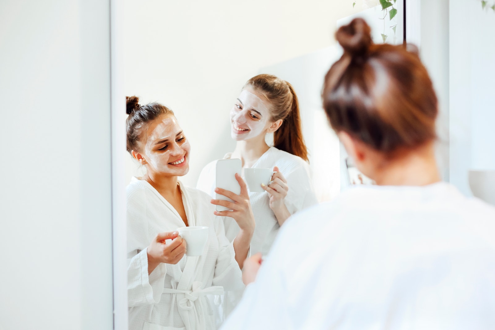 friends together in bathroom