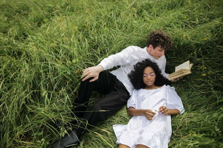 man reading poetry to his girlfriend