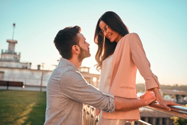 happy loving couple having fun outside