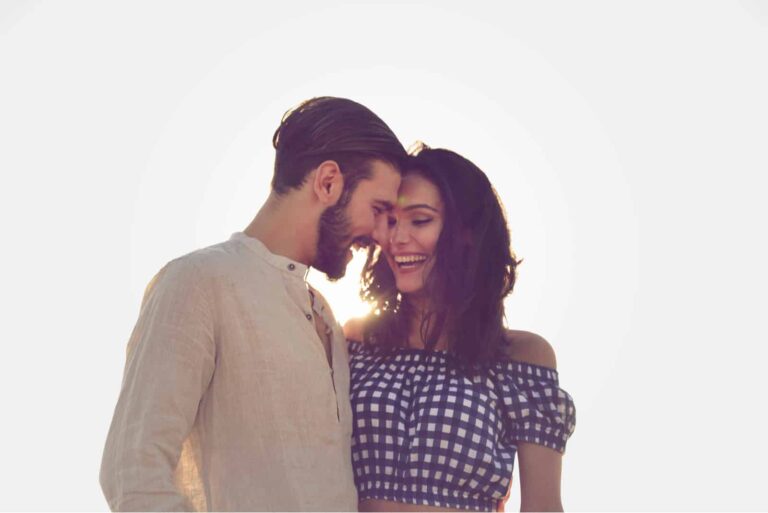 a couple in love standing embracing