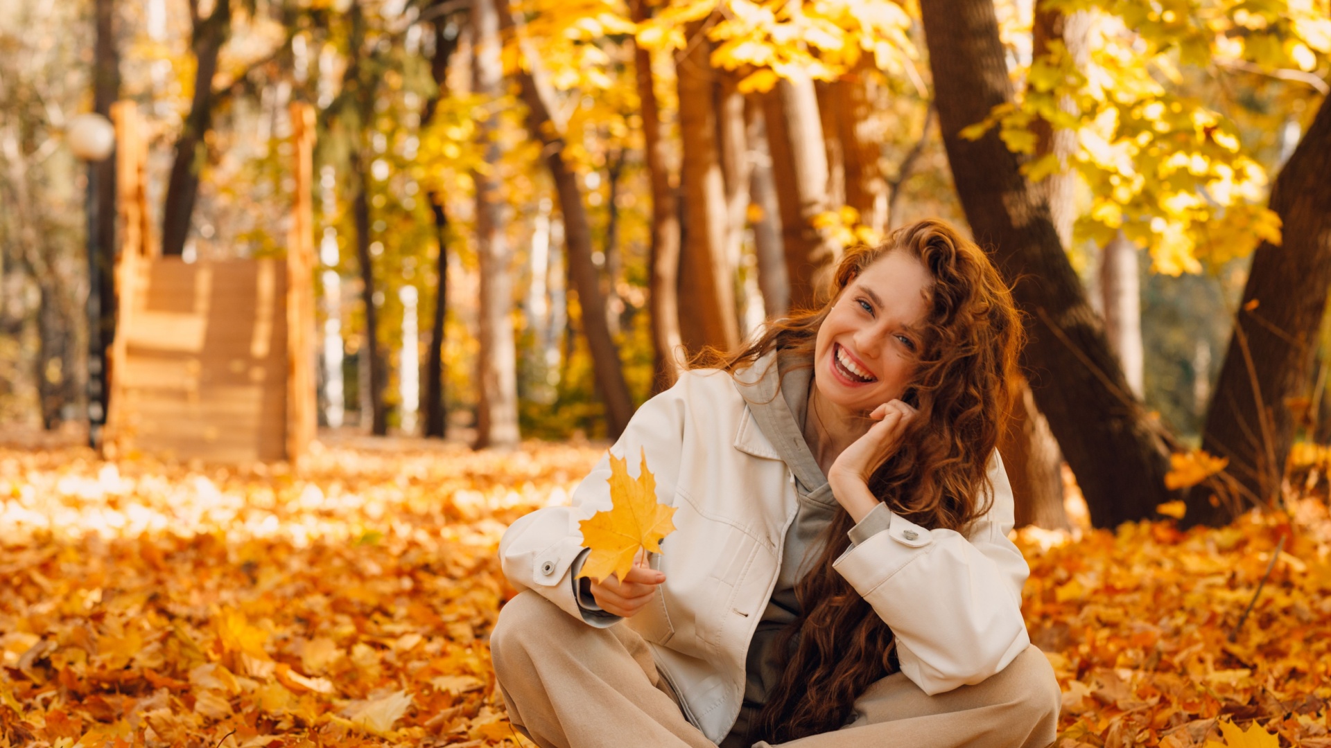 woman sitting in woods