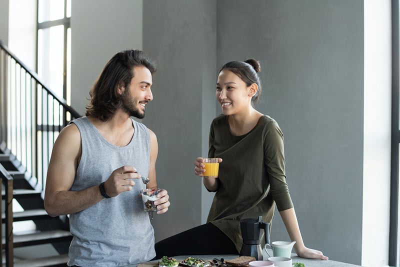 couple having breakfast together at home