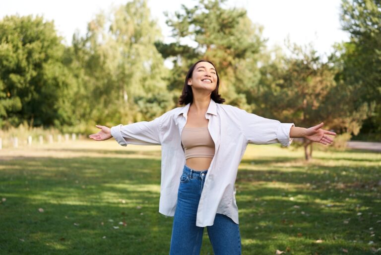 joyful woman in a park