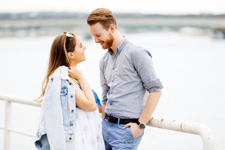 man and woman flirting