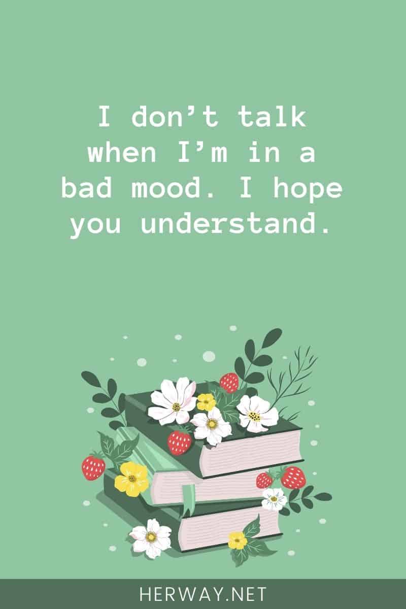 Non parlo quando sono di cattivo umore. Spero che tu capisca.