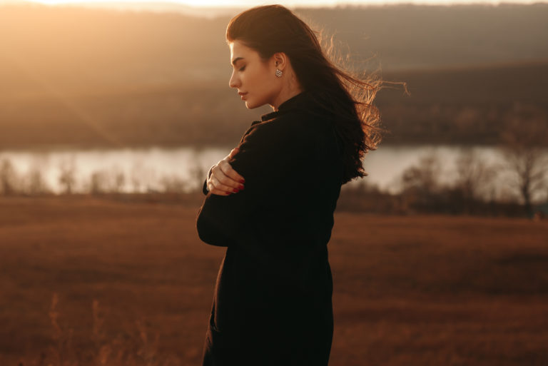 beautiful woman walking outdoor