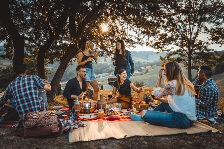 amici che si godono il picnic nella natura