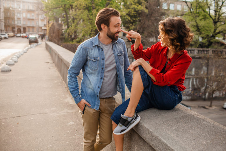 woman flirting with a man