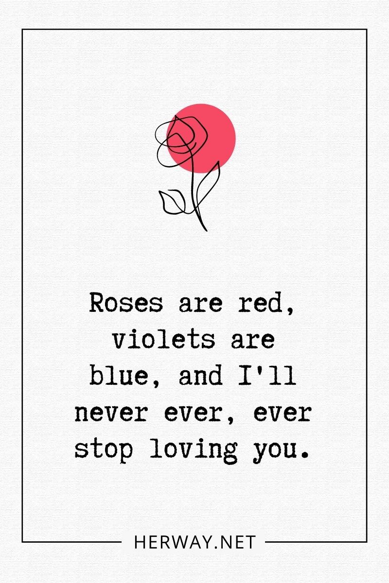 Roses are red, violets are blue, and I'll never ever, ever stop loving you