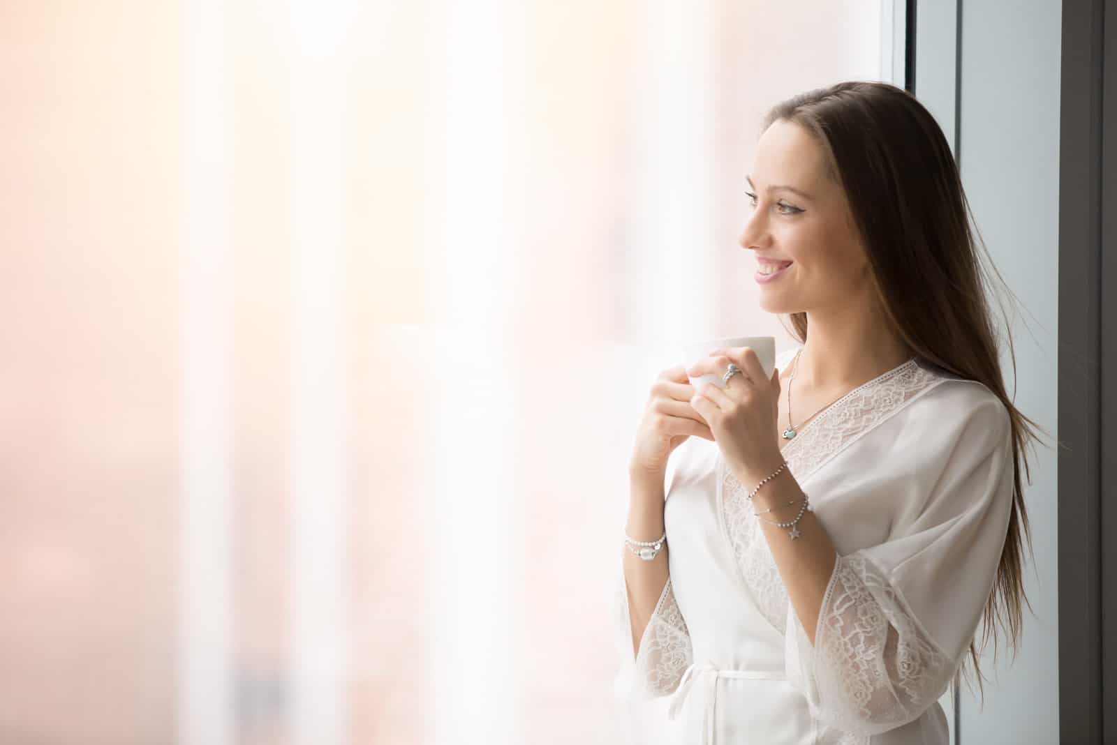 happy woman thinking about love