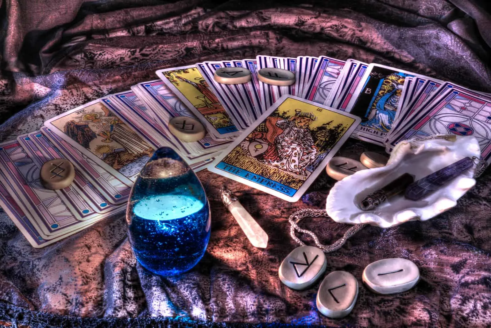 tarot cards with magic ball on the table