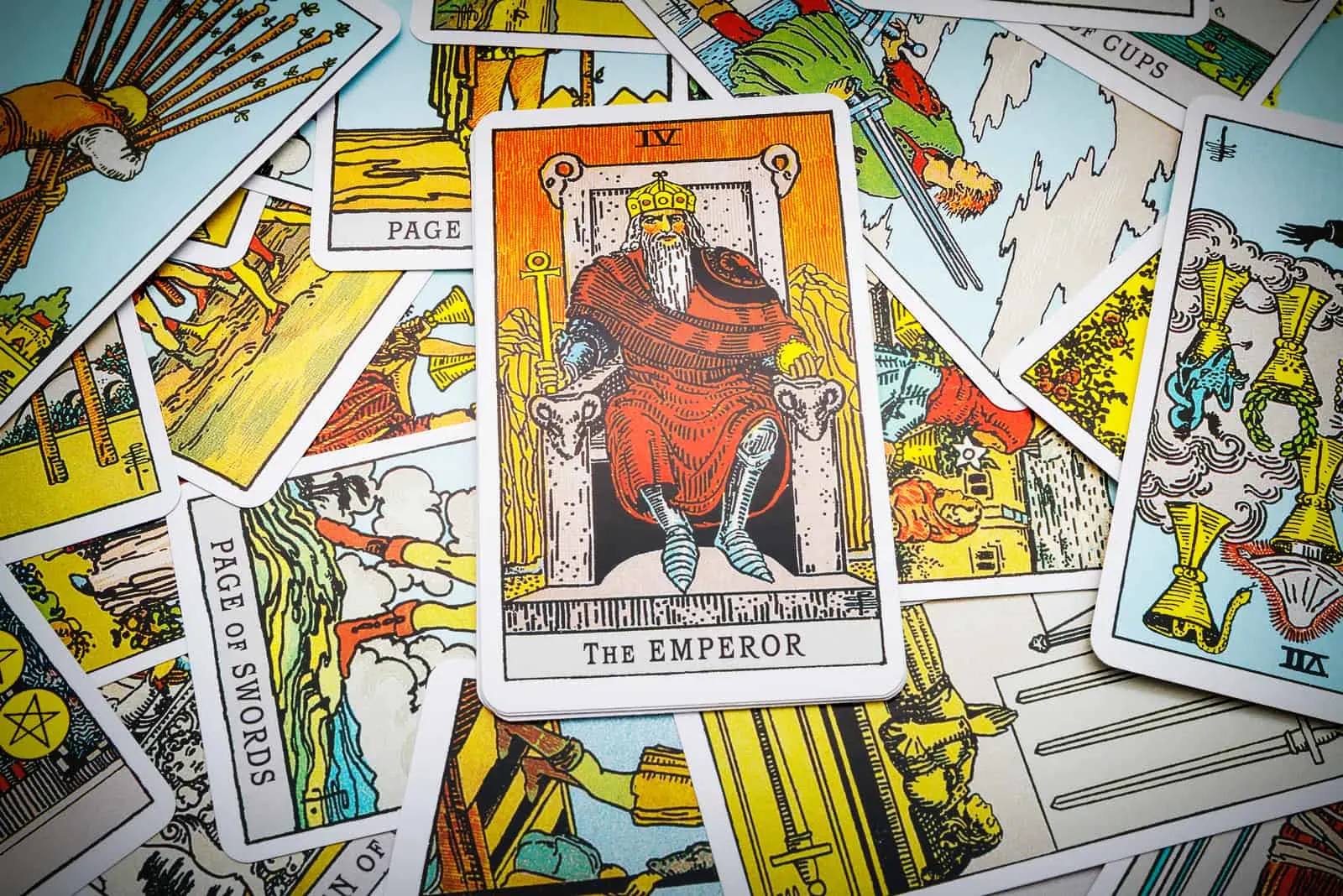 the emperor card with other tarot cards on the table