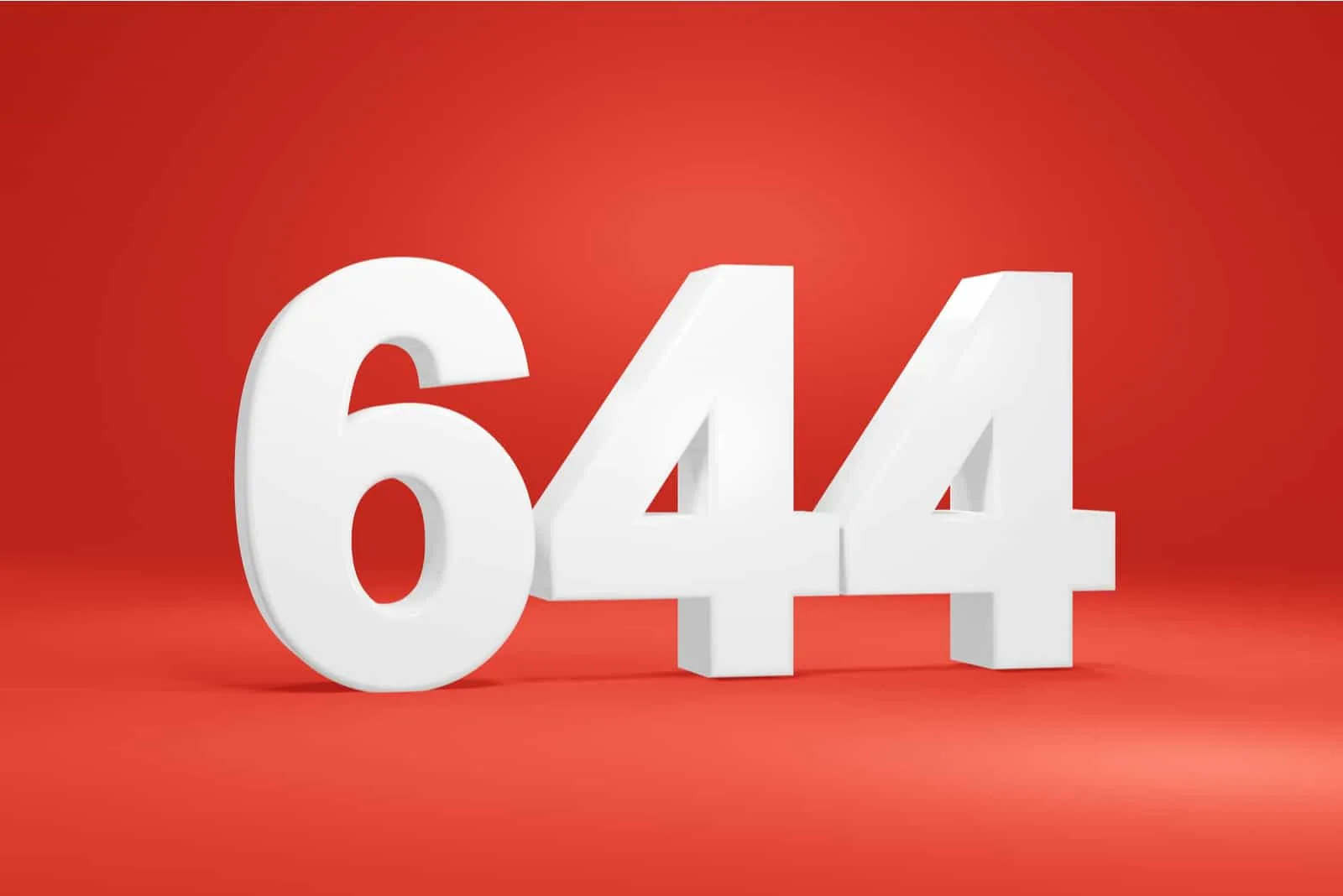 white number 644 on red background