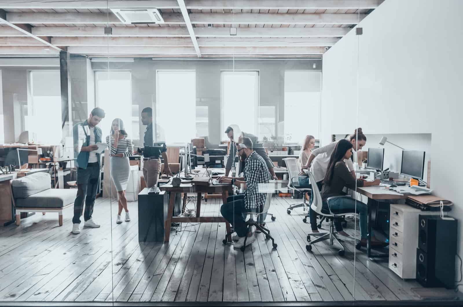 group of people working in office