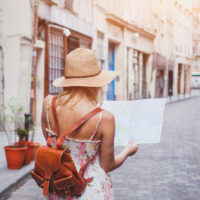 tourist woman exploring city