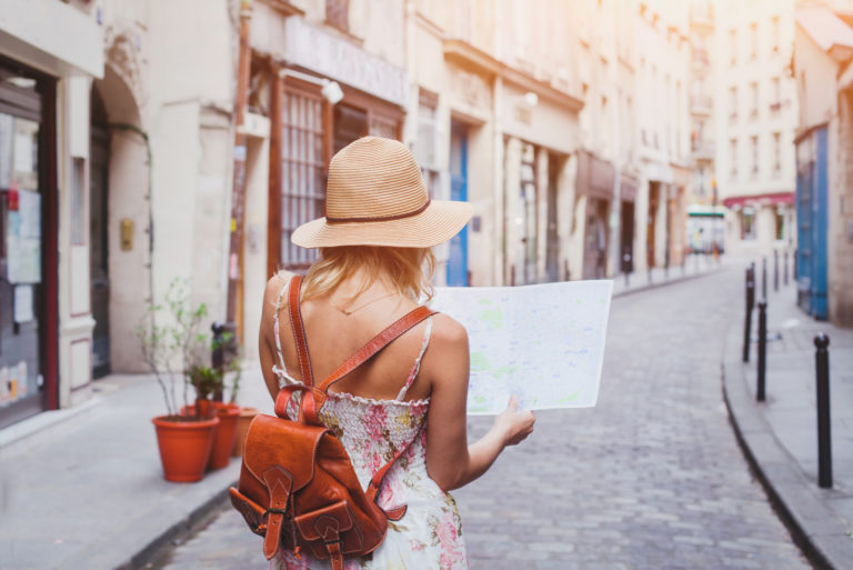 tourist woman exploring city