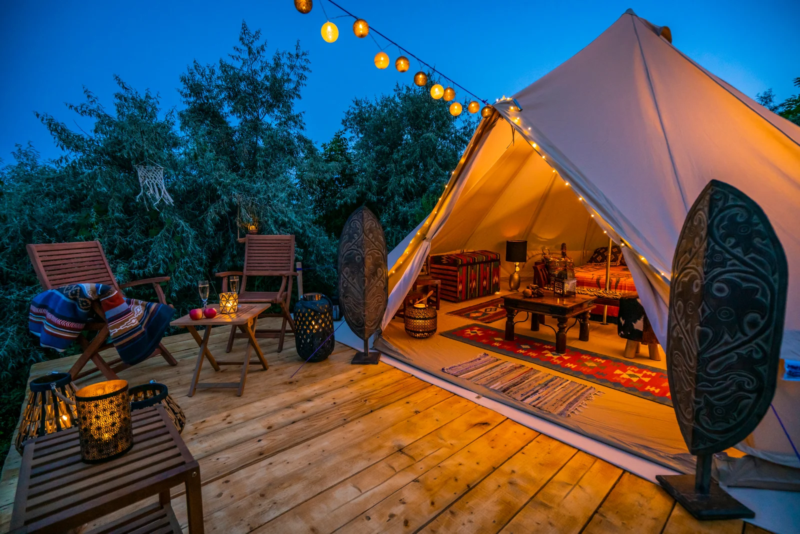 evening view with indian glamping tent