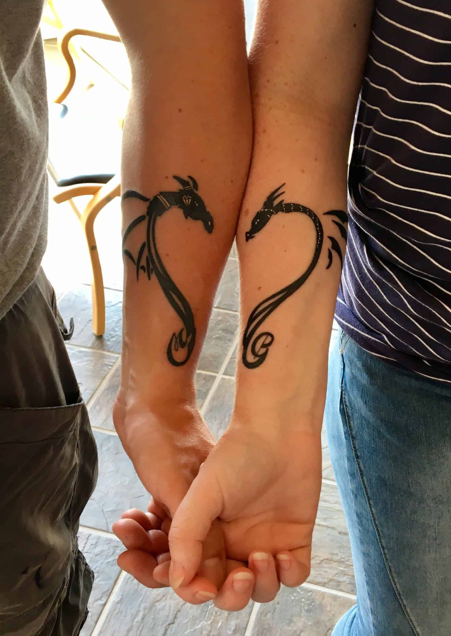 Dragon heart couple tattoo scaled