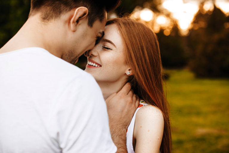 young couple in love kissing