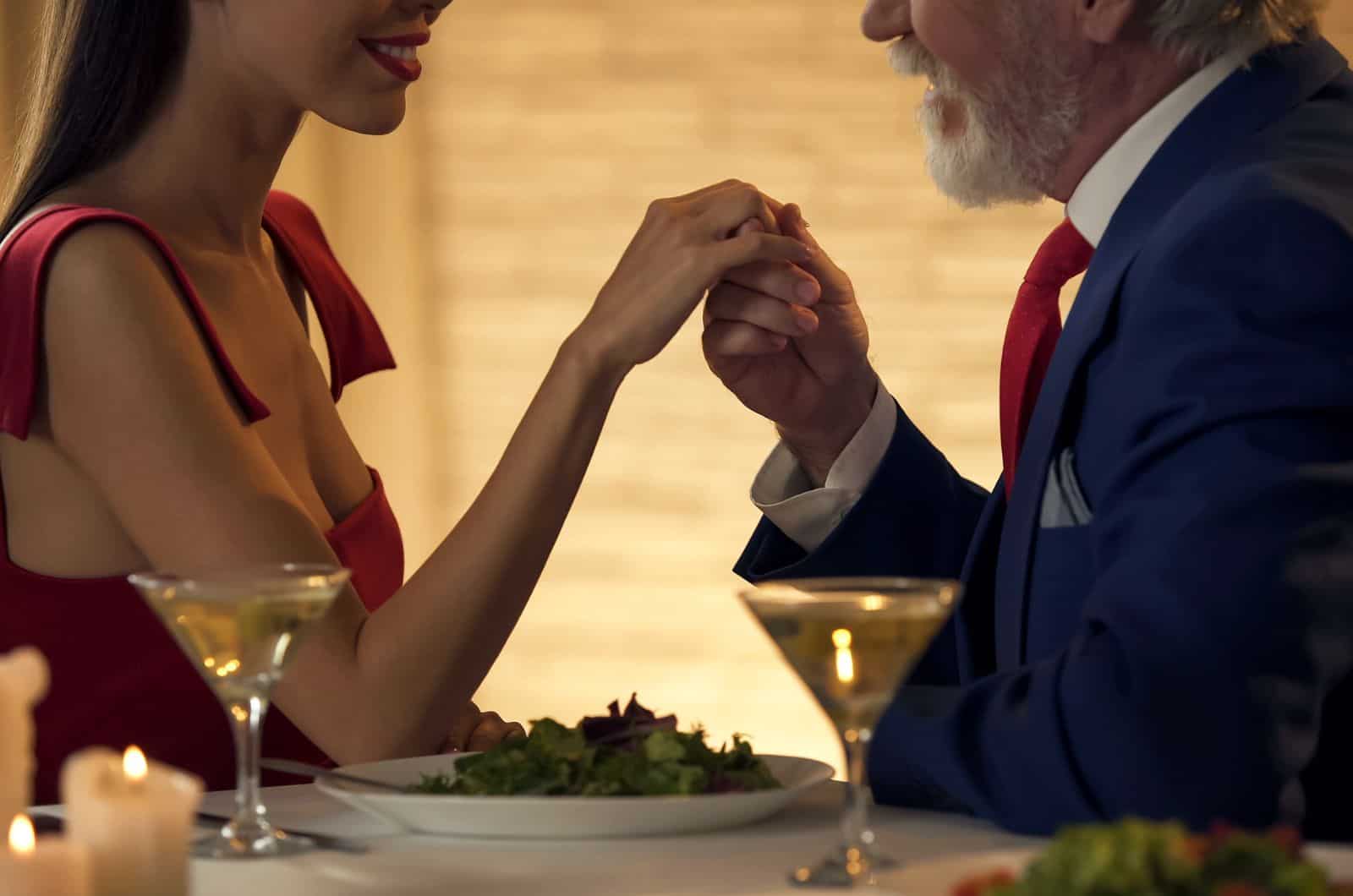 woman and older man on date