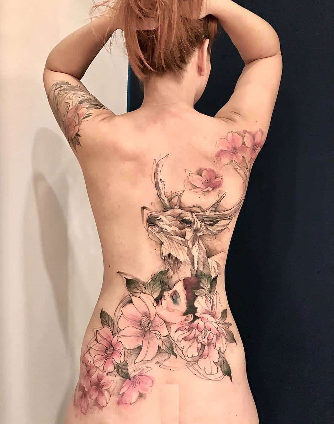 A floral scene tattoo