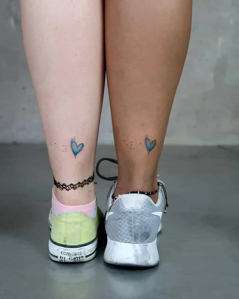 Cute watercolor heart matching tattoo for besties