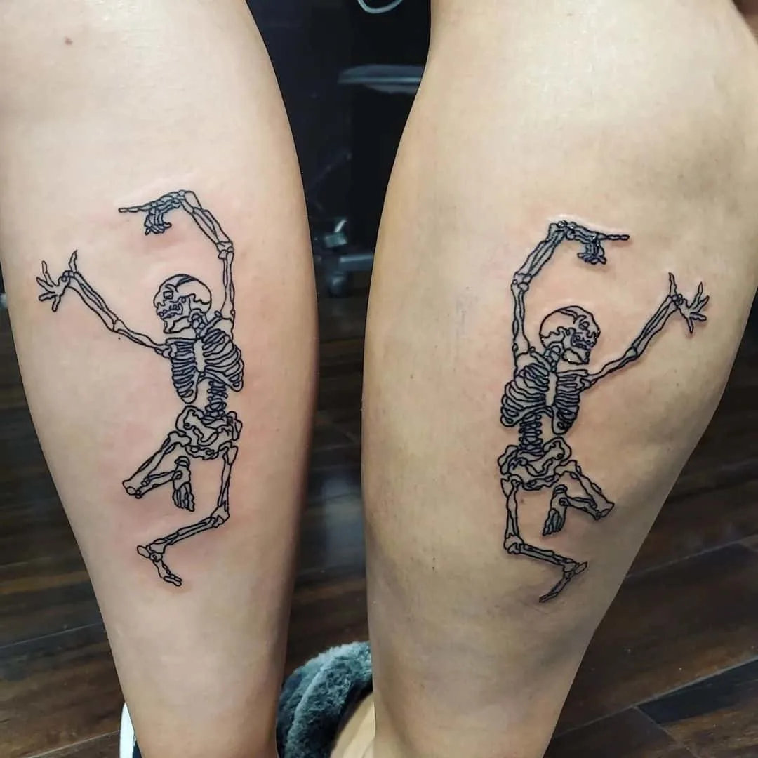 Dancing skeleton matching tattoo idea for best friends