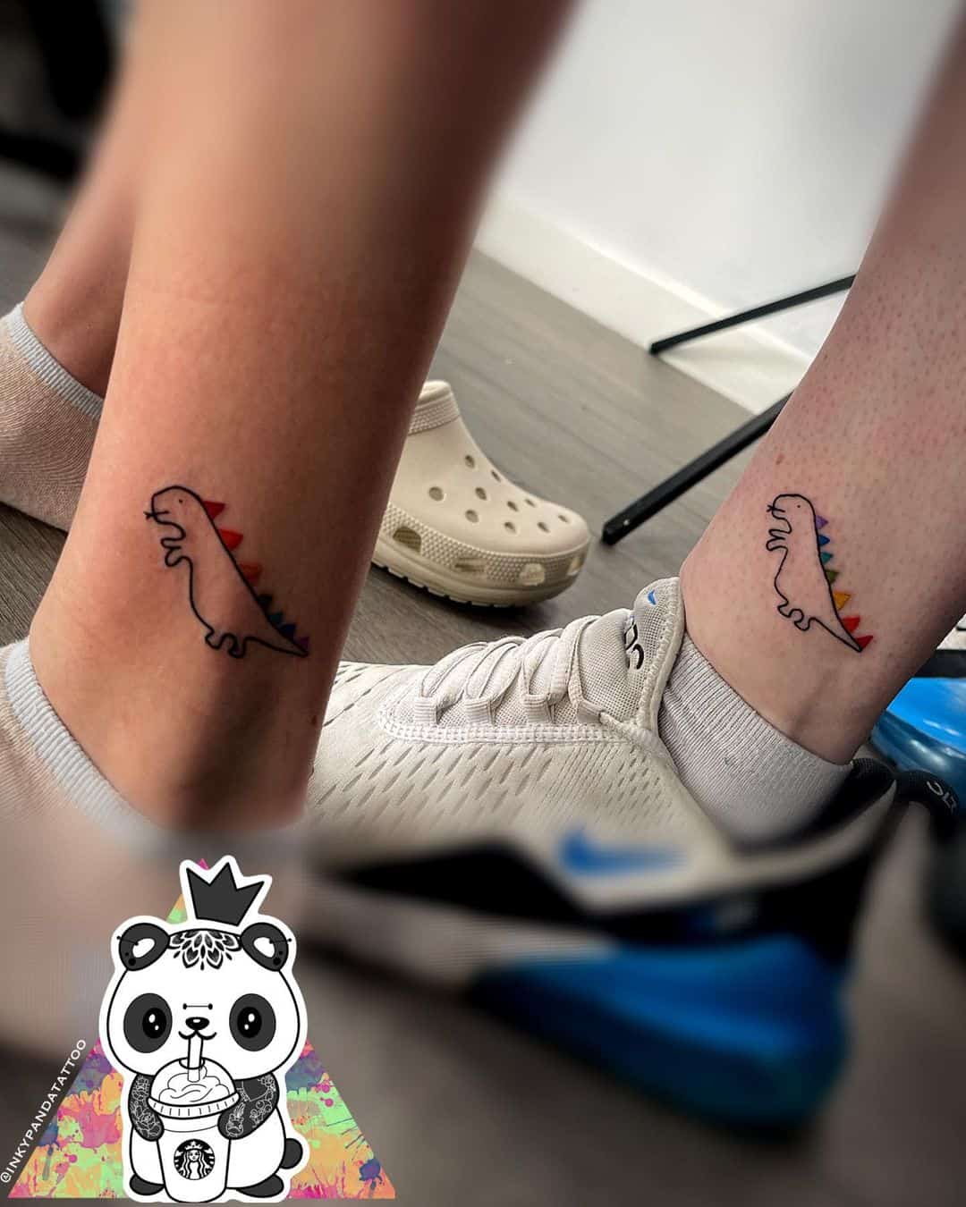 Dinosaur leg matching tattoo for best friends