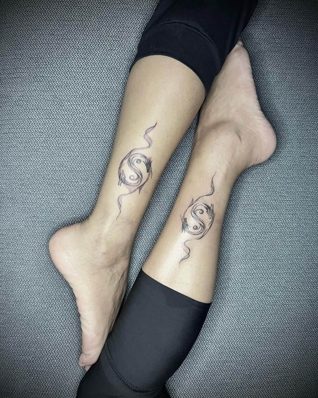Dragon yin and yang matching BFF tattoo