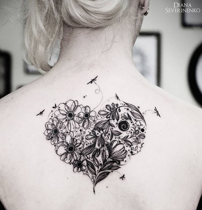 Floral heart tattoo