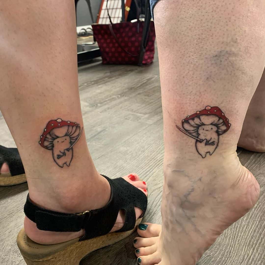 Funny BFF mushroom matching tattoos