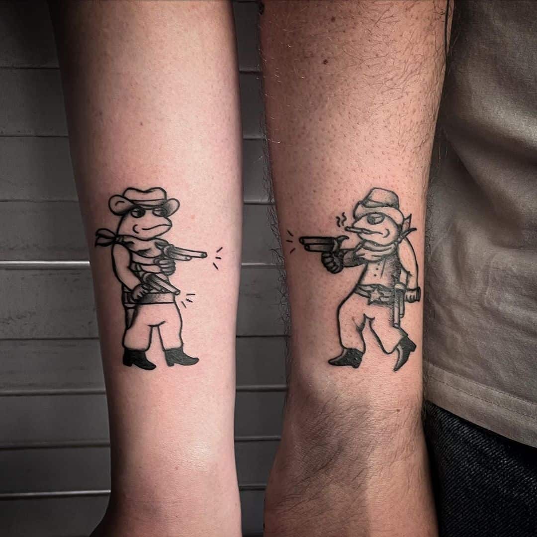 Funny cowboy frogs matching bestie tattoos