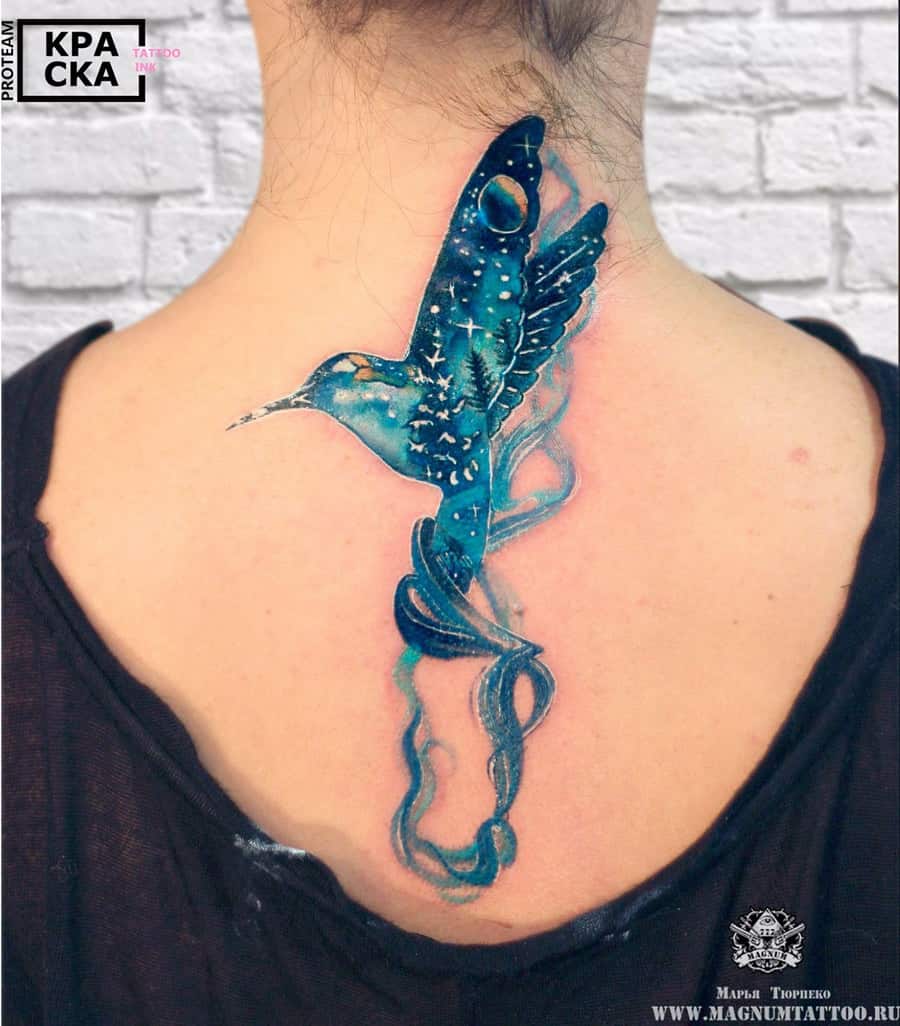 Galaxy bird tattoo