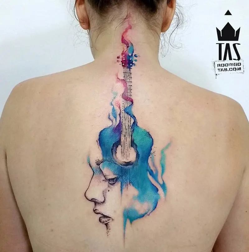 Guitar spine tattoo