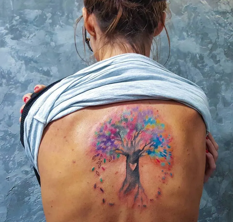 Heart tree back tattoo