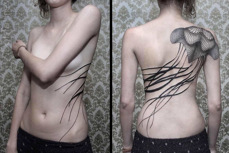 Jellyfish back tattoo
