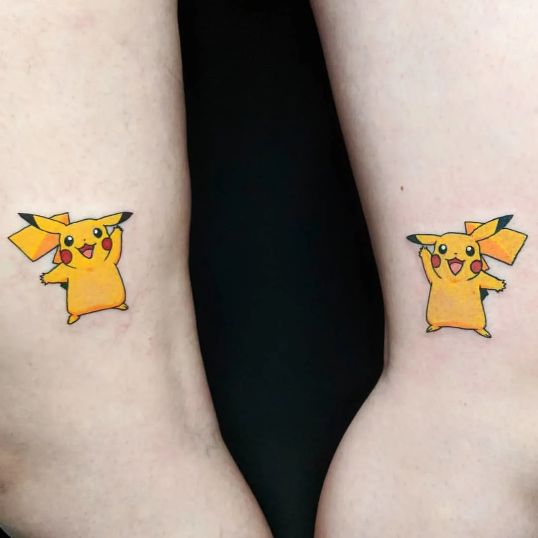 Matching color Pikachu tattoo for Pokemon lovers besties