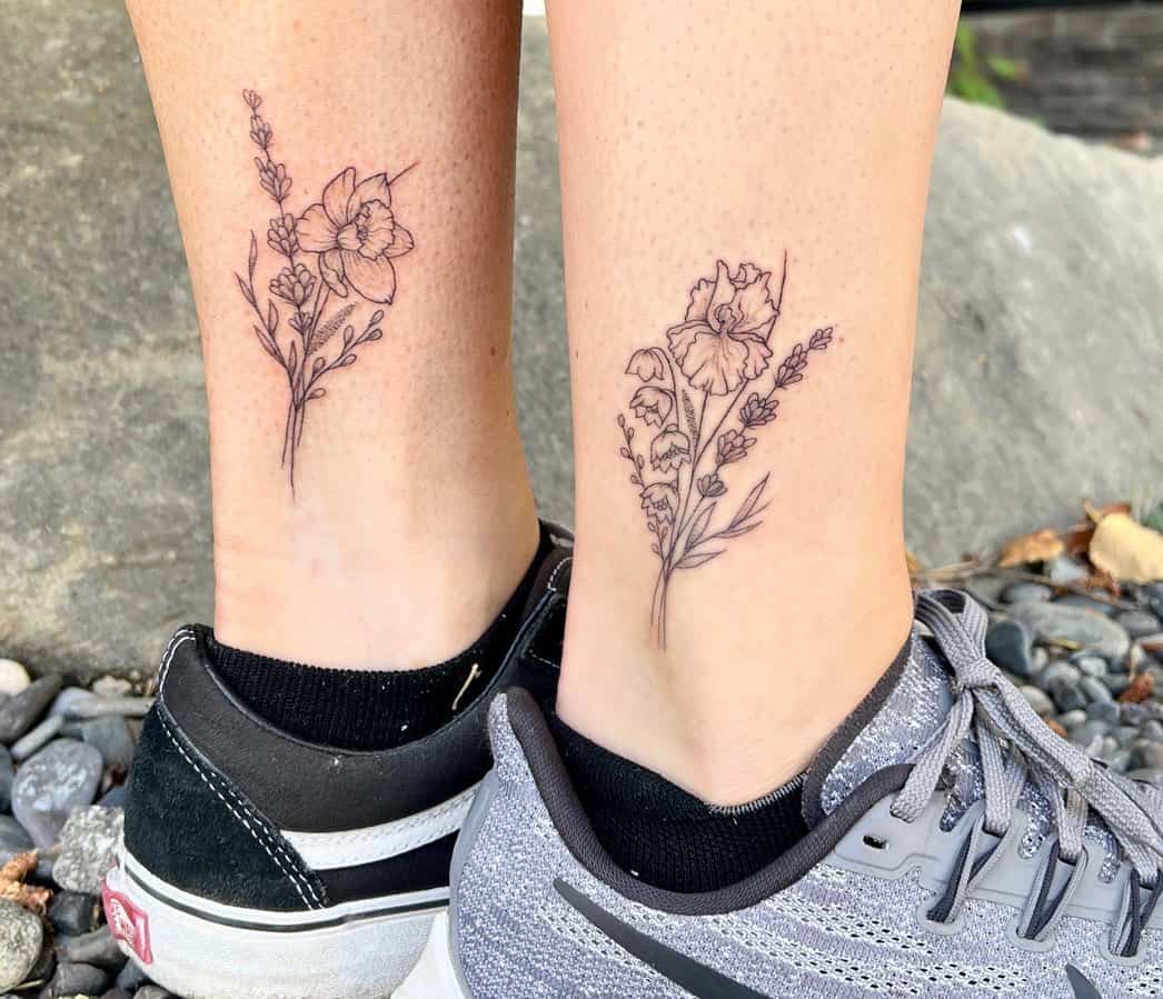 Matching flower ankle tattoo for besties