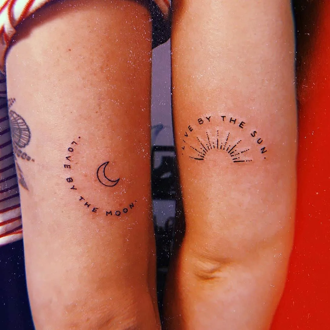 Matching sun & moon tattoo for besties with a quote