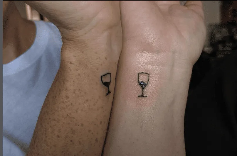 Matching wine glass tattoos for besties