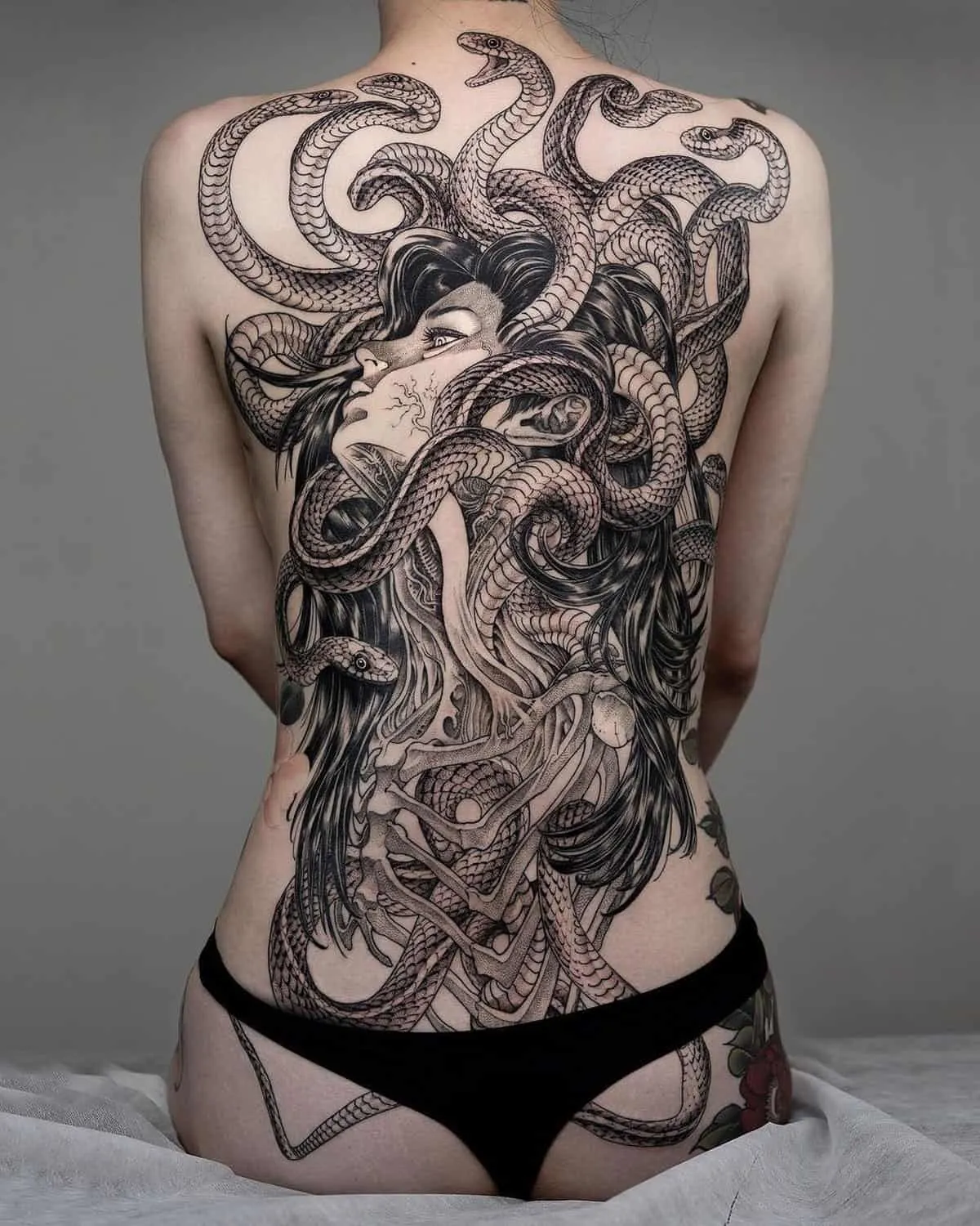 Medusa full-back tattoo
