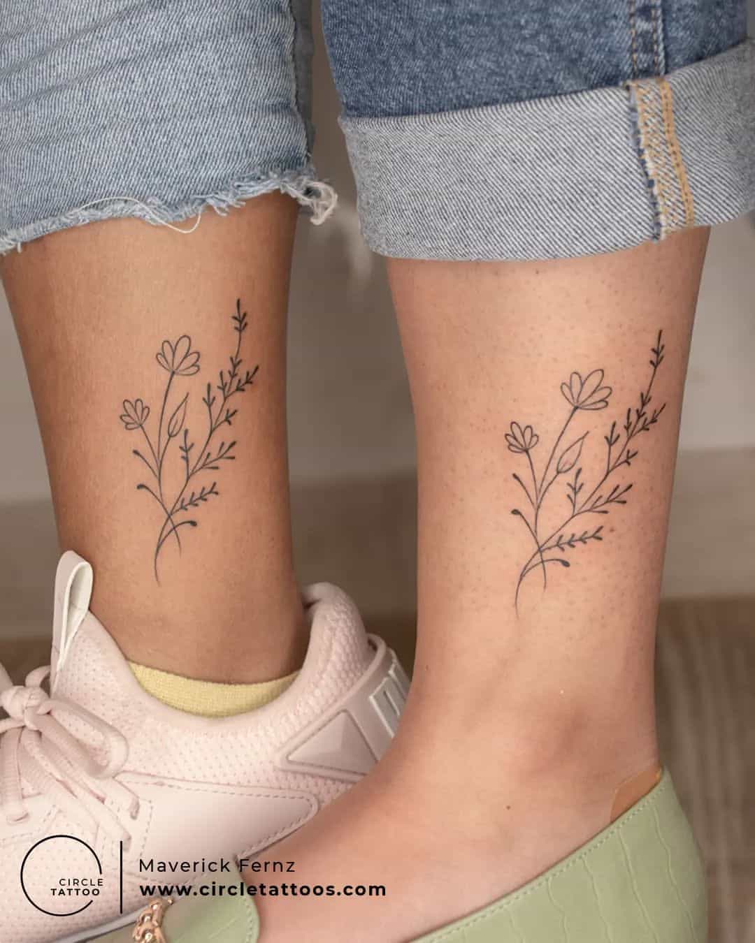 Minimalist but cute matching flowers tattoo