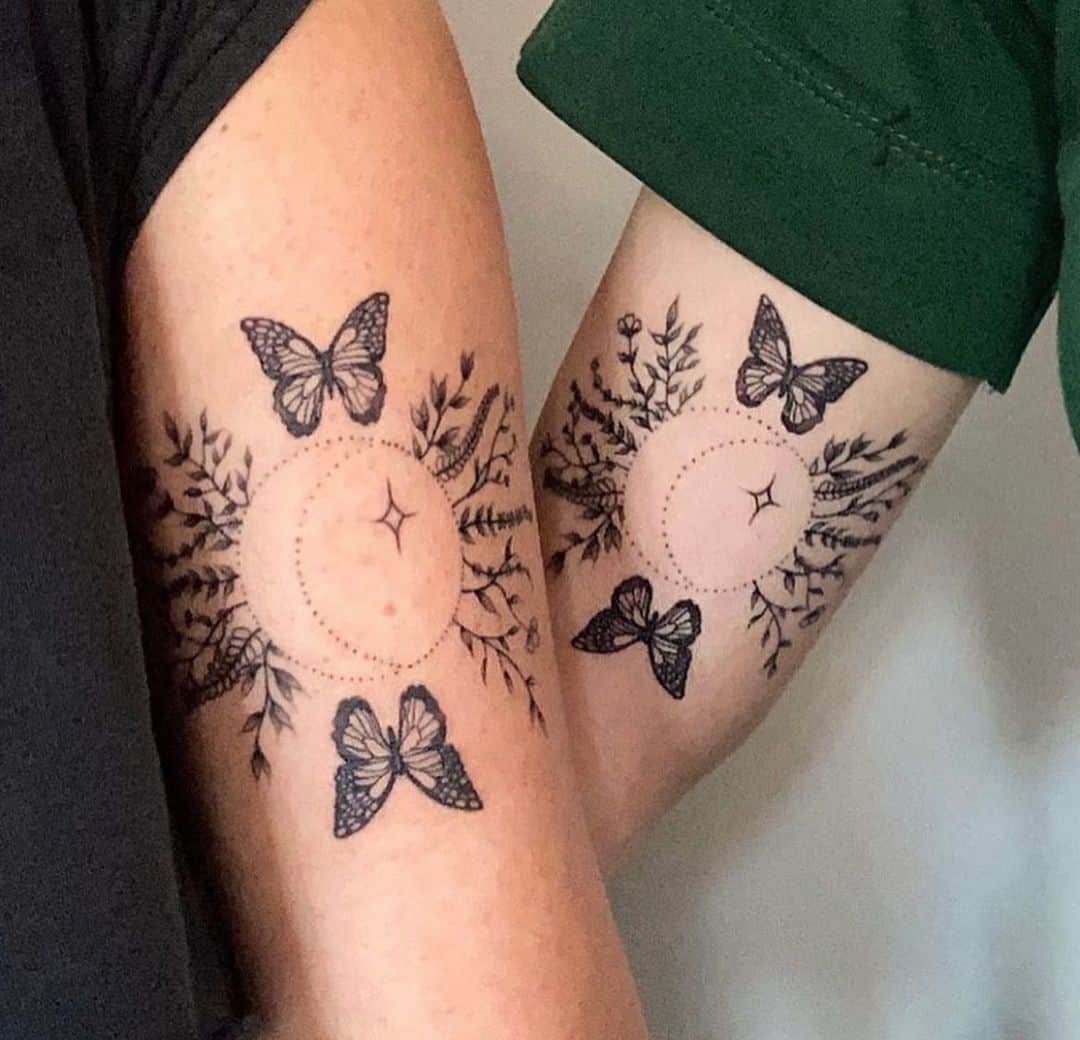 Moon floral matching tattoo for best friends