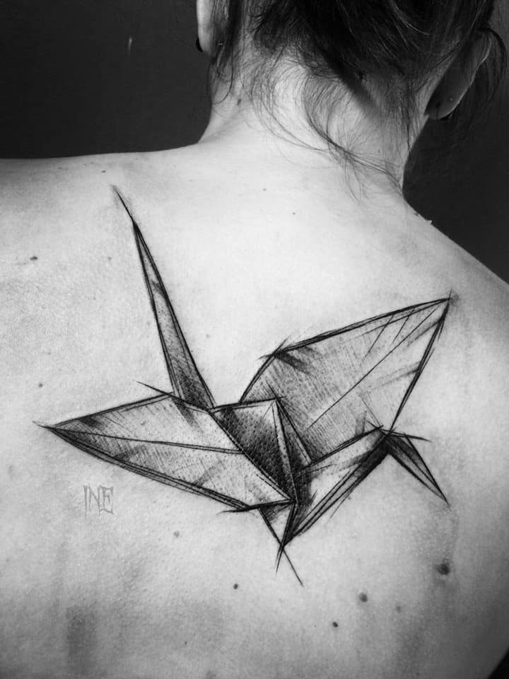 Paper crane tattoo