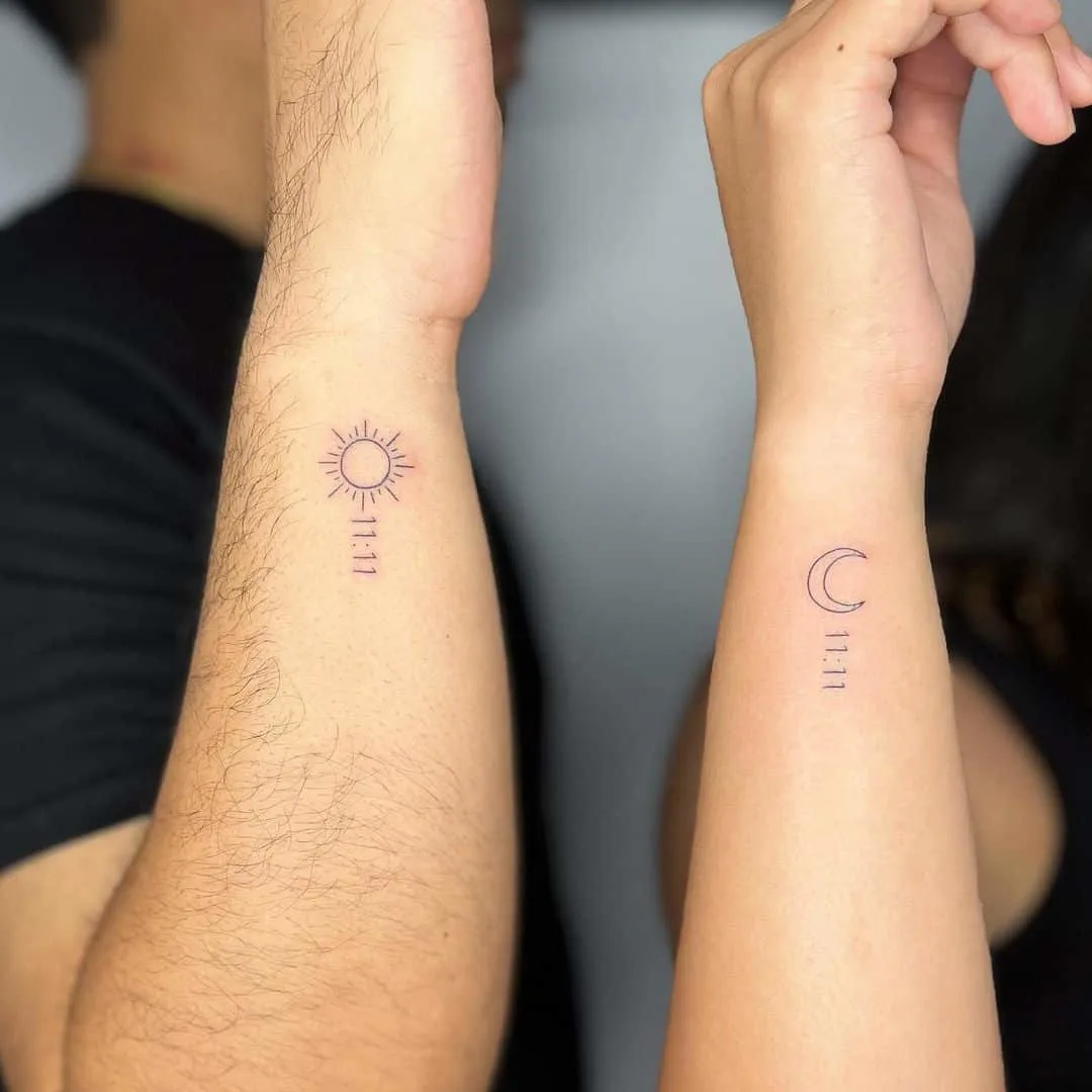 Personalized sun and moon matching BFF tattoo